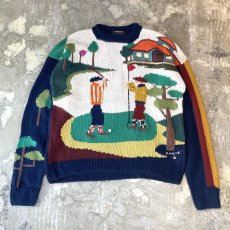 画像1: BOTH SIDE GRAPHIC PATTERN WOOL KNIT SWEATER / Mens M(XL) (1)