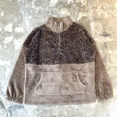 画像1: LEOPARD PATTERN SWITCHED HALF ZIP L/S FLEECE TOPS / Mens L (1)