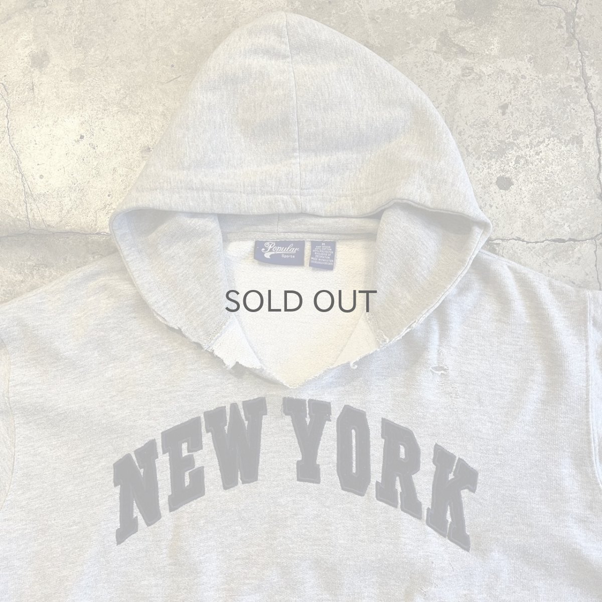 画像3: "NEW YORK" LOGO PATCH EMBROIDERY CRASH DAMAGE DESIGN SWEAT HOODIE / Ladies L(M)  (3)