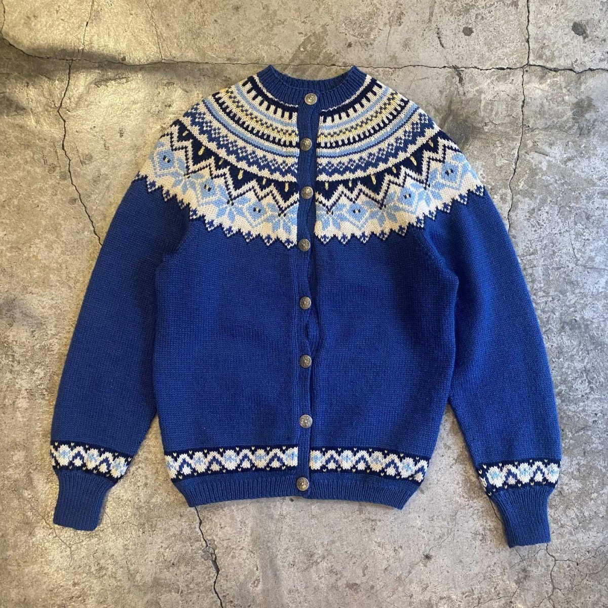 画像1: NORDIC PATTERN DESIGN HAND KNIT CARDIGAN / Ladies M (1)