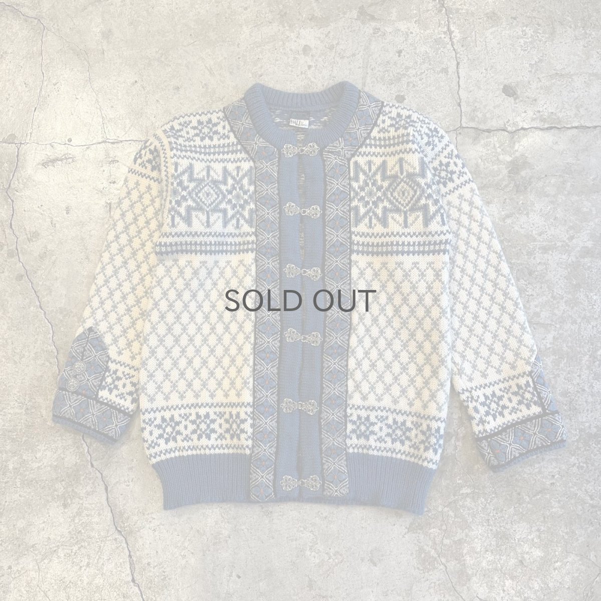 画像1: ALL OVER NORDIC PATTERN SILVER HOOK UP DESIGN KNIT CARDIGAN / Ladies M(42) (1)