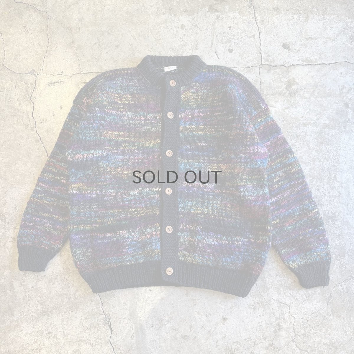 画像1: MIX COLOR MULCH BORDER PATTERN DESIGN KNIT CARDIGAN / Ladies L (1)