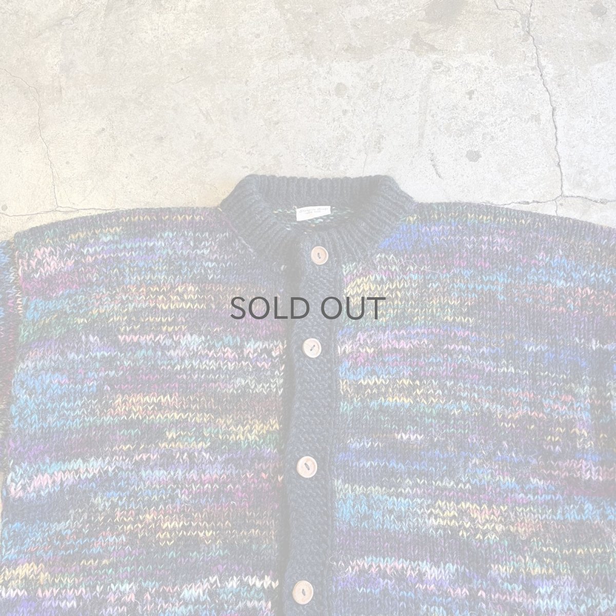 画像9: MIX COLOR MULCH BORDER PATTERN DESIGN KNIT CARDIGAN / Ladies L (9)