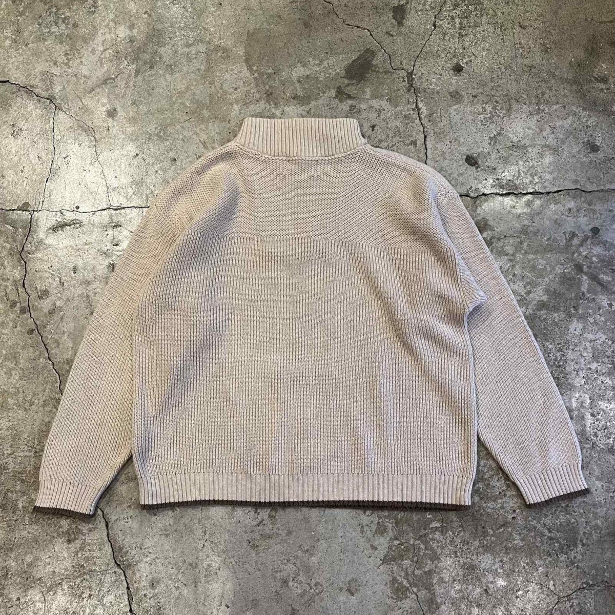 画像2: BEIGE COLOR HALF ZIP DESIGN RIB COTTON KNIT L/S TOPS / Ladies L(M) (2)