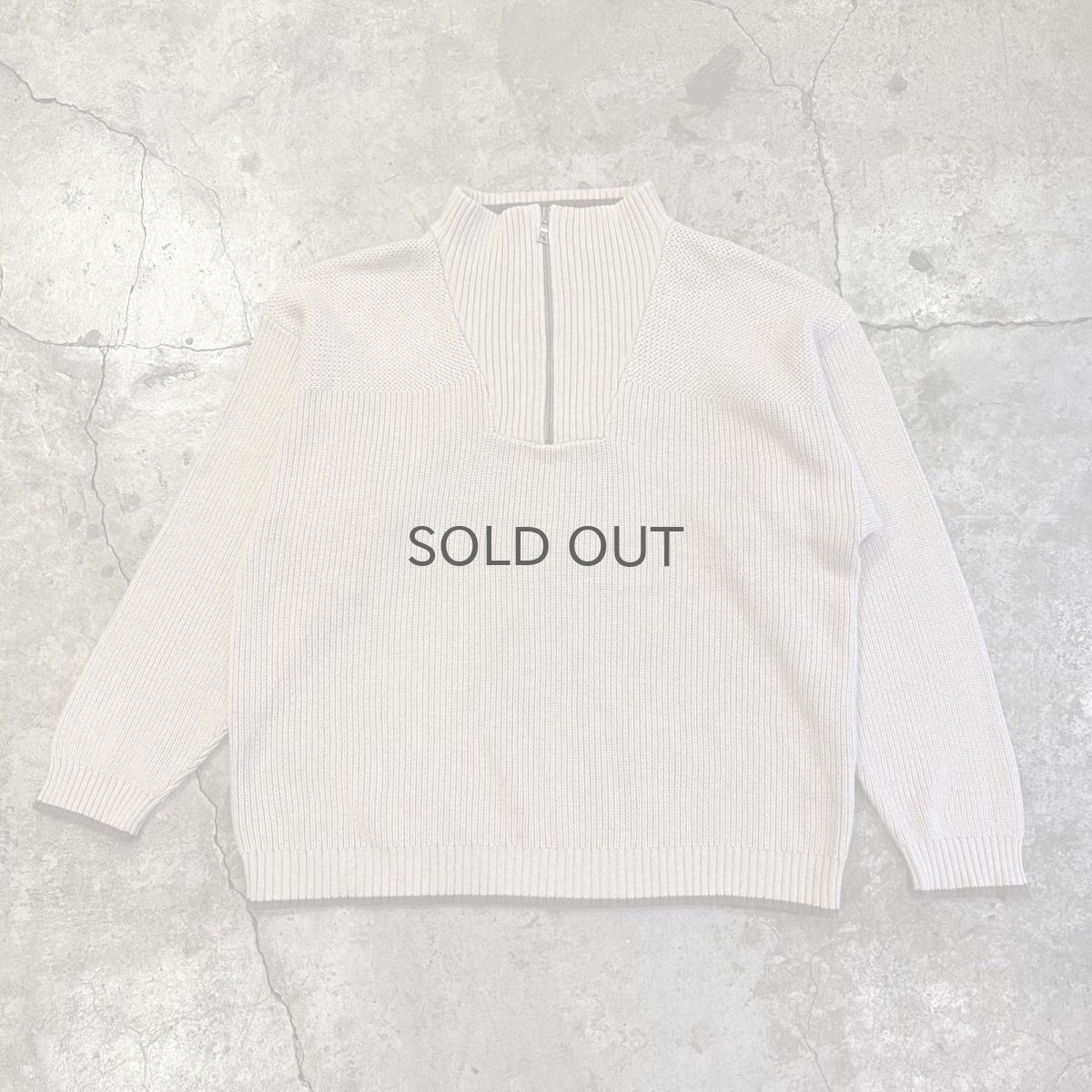 画像1: BEIGE COLOR HALF ZIP DESIGN RIB COTTON KNIT L/S TOPS / Ladies L(M) (1)