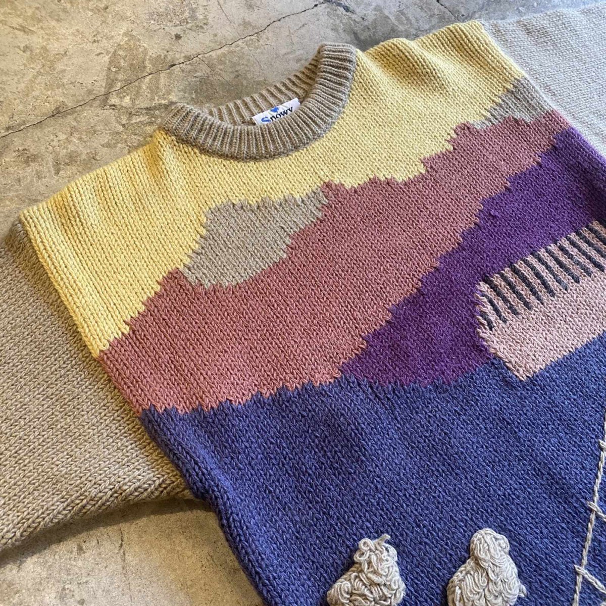 画像7: LANDSCAPE PATTERN DECORATIVE SHEEP DESIGN KNIT SWEATER / Ladies M (7)