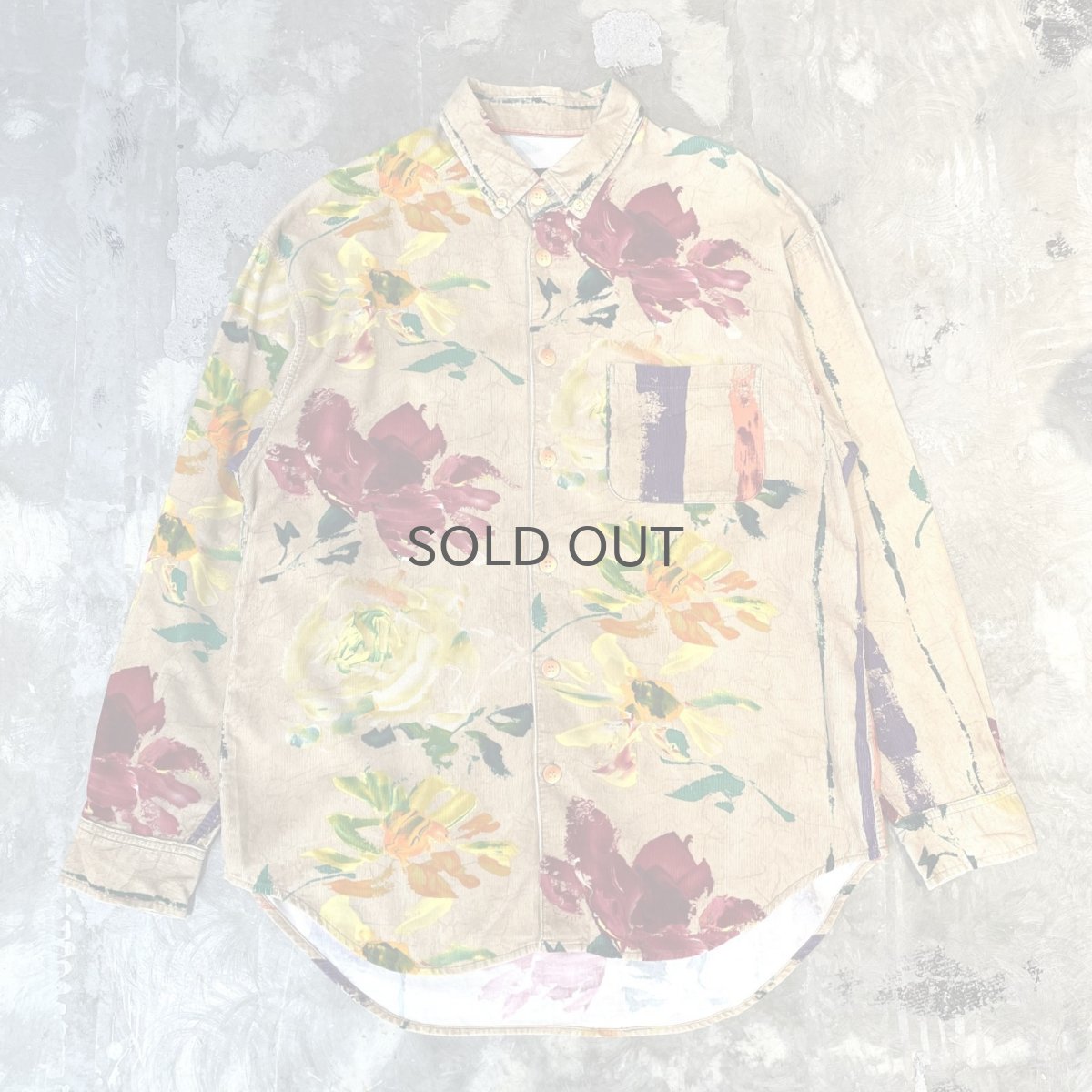 画像1: ARTISTIC FLORAL GRAPHIC PATTERN CORDUROY L/S SHIRT / Mens XL (1)