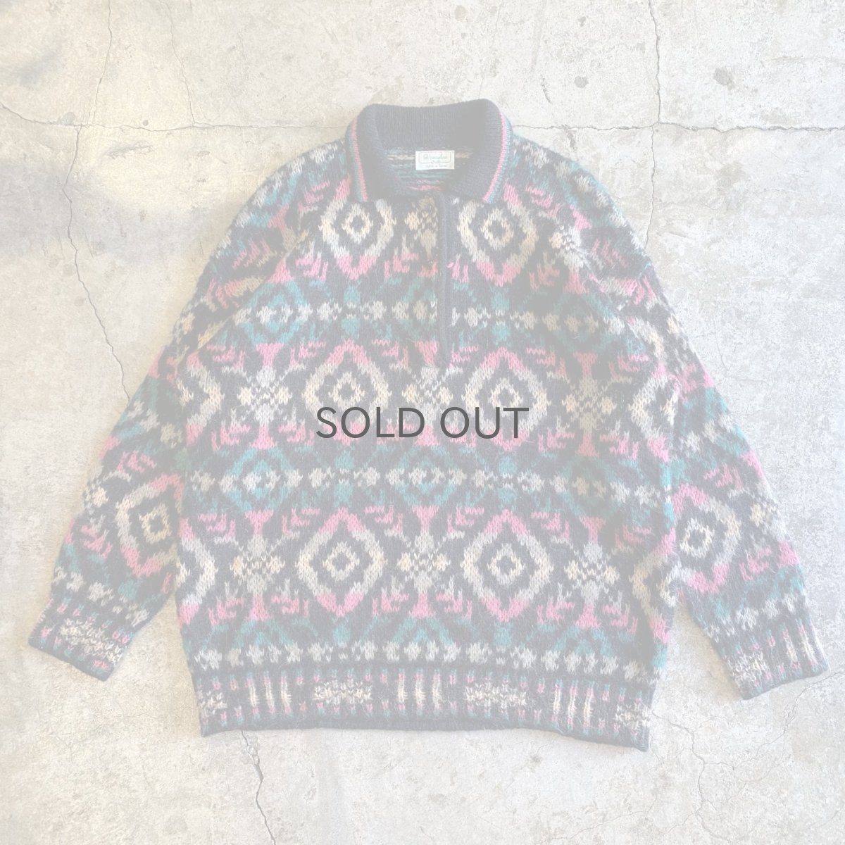 画像1: ALL OVER PATTERN DESIGN POLO KNIT SWEATER / Ladies L / MADE IN ITALY (1)