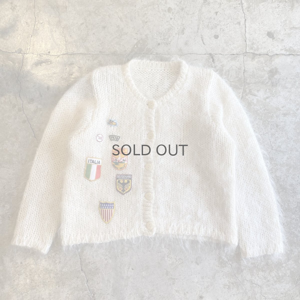 画像1: OLD PATCH MOHAIR DESIGN KNIT CARDIGAN / Ladies M (1)