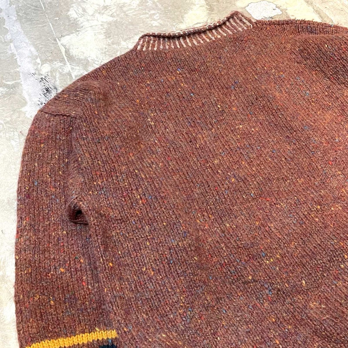 画像9: NATIVE GRAPHIC PATTERN MOCK NECK WOOL HANDKNIT SWEATER / Mens L (9)