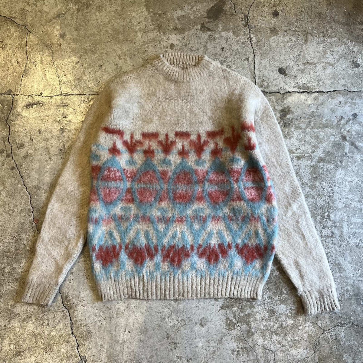 画像1: FRONT COLOR ART PATTERN WOOL MOHAIR MIX KNIT SWEATER / Ladies L (1)