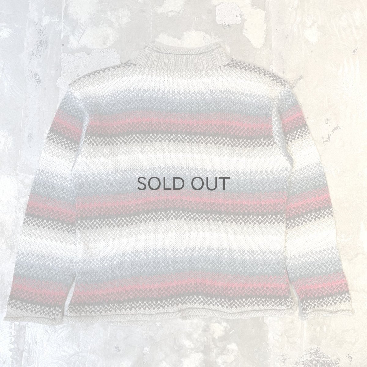 画像2: MULTI BORDER PATTERN ROLL NECK KNIT SWEATER / Mens XL (2)