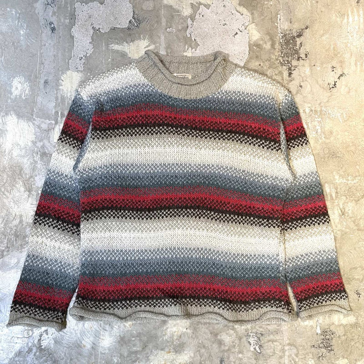 画像1: MULTI BORDER PATTERN ROLL NECK KNIT SWEATER / Mens XL (1)
