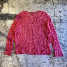 画像2: PINK COLOR MESH DESIGN LOWGAUGE KNIT TOPS / Ladies L (2)