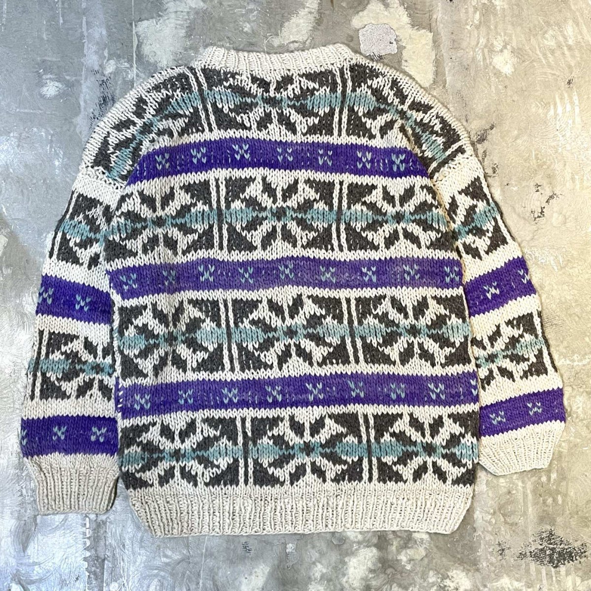 画像2: ALL OVER PATTERN WOOL HANDKNIT SWEATER / Mens XL (2)