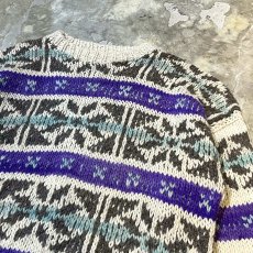 画像4: ALL OVER PATTERN WOOL HANDKNIT SWEATER / Mens XL (4)