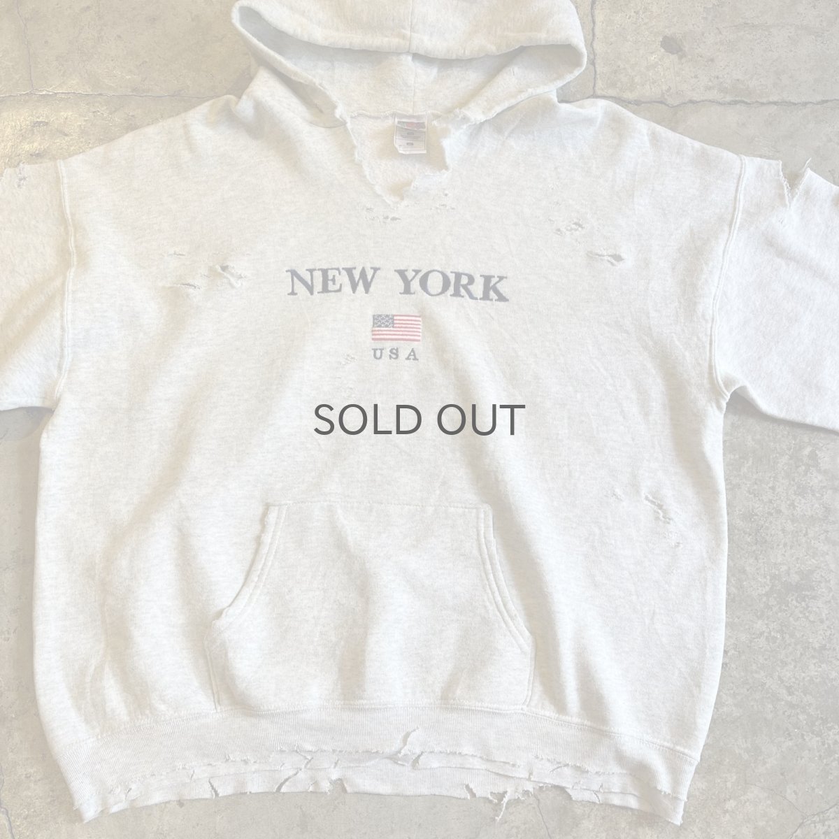 画像9: FRONT "NEW YORK USA" LOGO EMBROIDERY CRASH DAMAGE DESIGN SWEAT HOODIE / Ladies XL  (9)