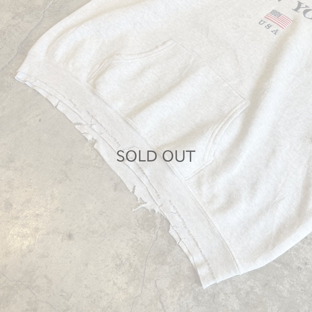 画像4: FRONT "NEW YORK USA" LOGO EMBROIDERY CRASH DAMAGE DESIGN SWEAT HOODIE / Ladies XL  (4)