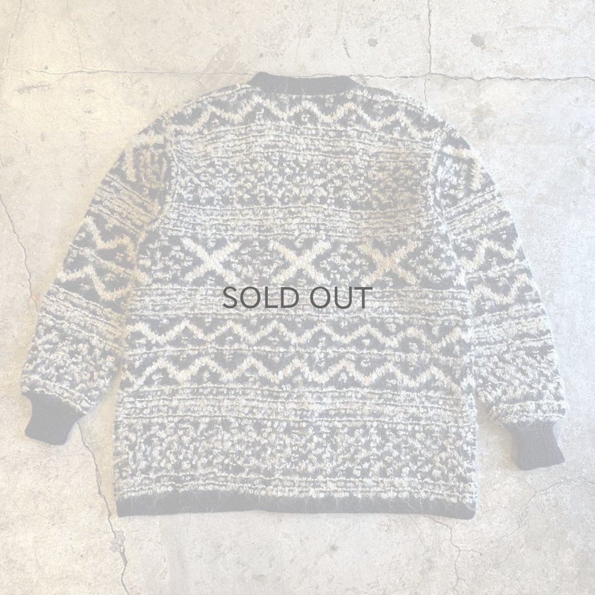 画像2: ALL OVER PATTERN HAND KNIT ZIP UP DESIGN CARDIGAN / Ladies L (2)