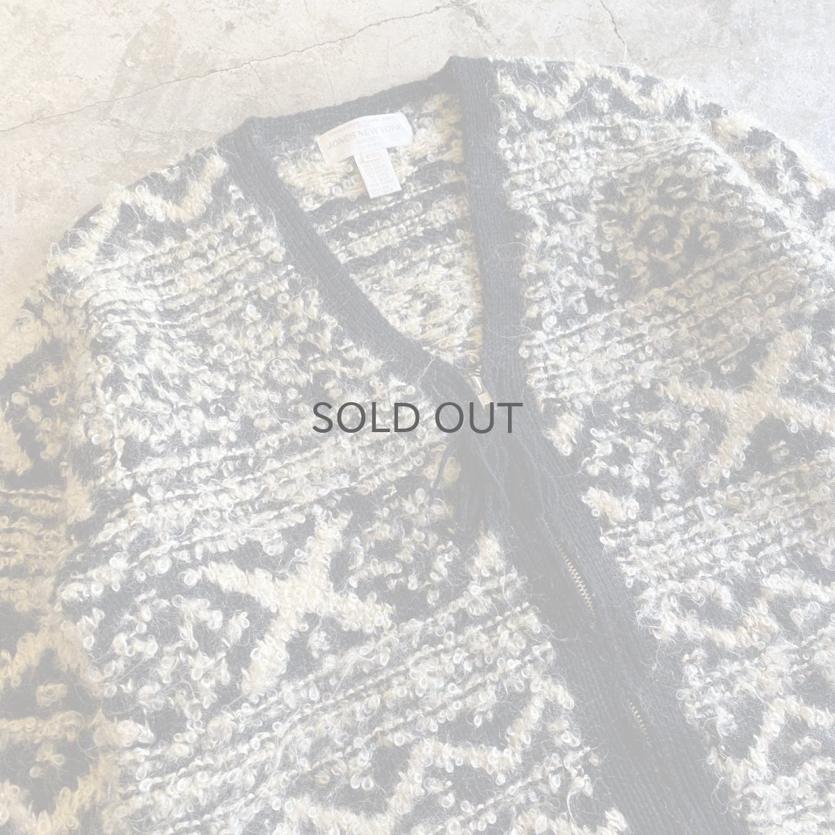 画像3: ALL OVER PATTERN HAND KNIT ZIP UP DESIGN CARDIGAN / Ladies L (3)