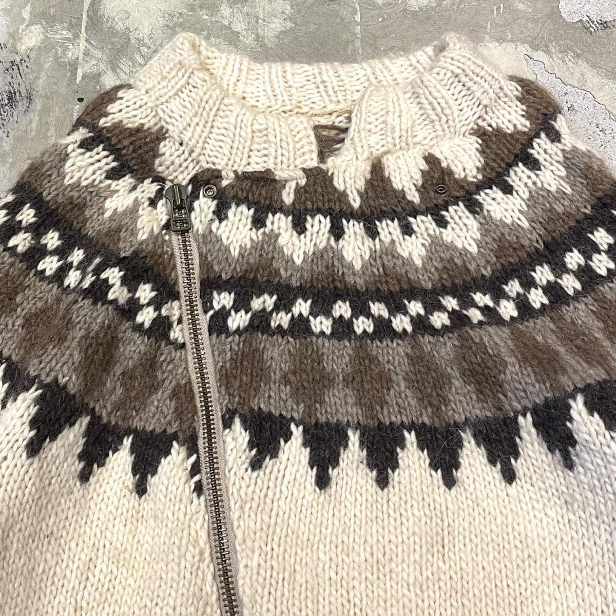 画像11: NATIVE PATTERN NECK ZIP UP KNIT JACKET / Mens L (11)