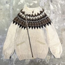 画像1: NATIVE PATTERN NECK ZIP UP KNIT JACKET / Mens L (1)