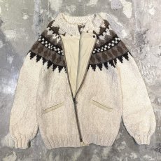 画像2: NATIVE PATTERN NECK ZIP UP KNIT JACKET / Mens L (2)