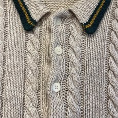 画像9: 2 COLOR LINE FRONT SPOON CABLE DESIGN POLO KNIT SWEATER / Ladies L / MADE IN USA (9)