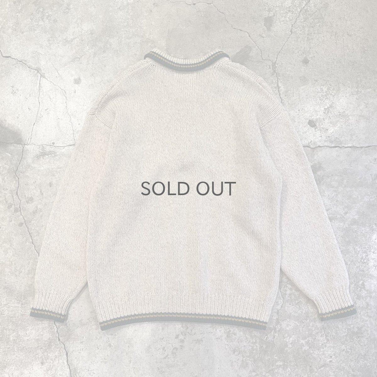 画像2: 2 COLOR LINE FRONT SPOON CABLE DESIGN POLO KNIT SWEATER / Ladies L / MADE IN USA (2)