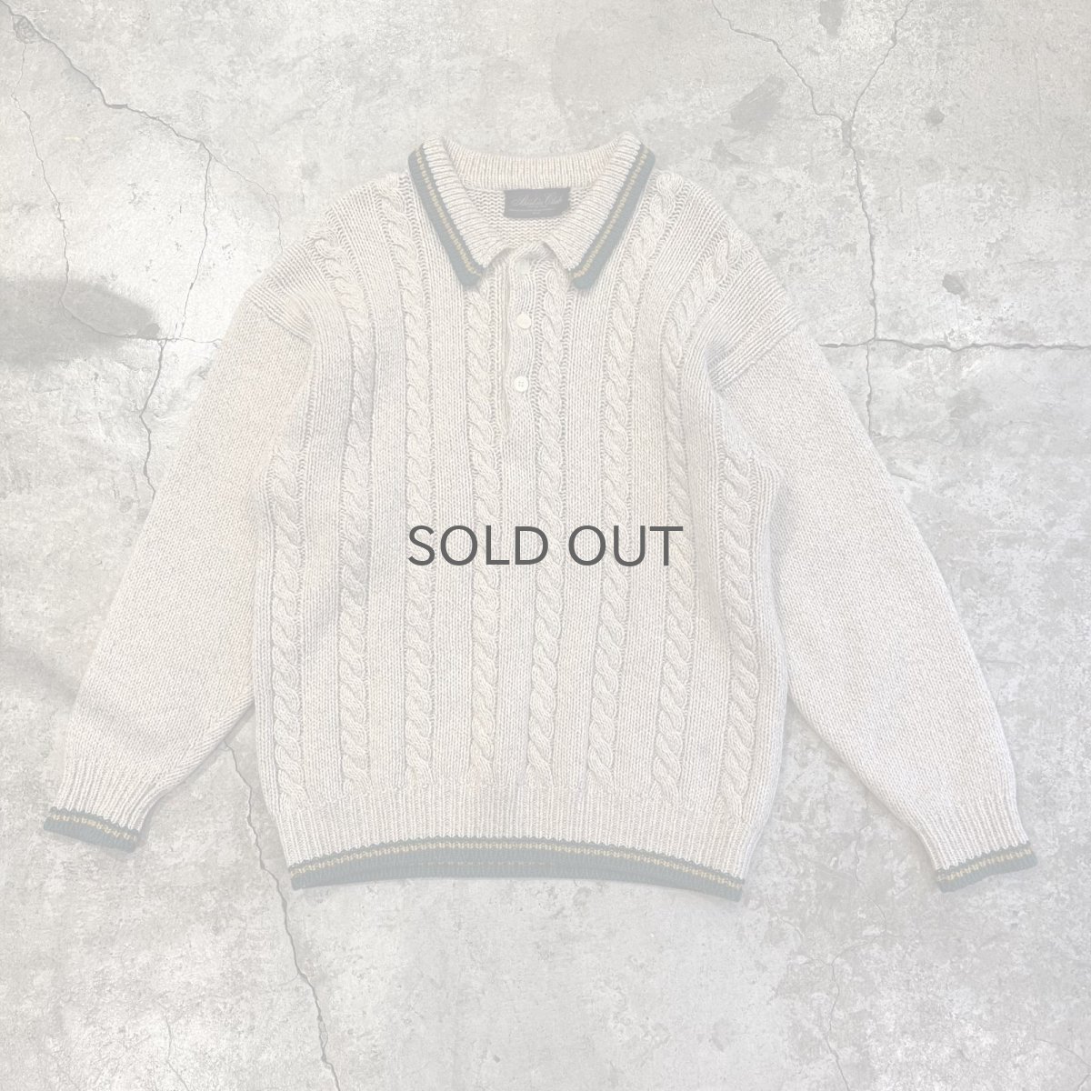 画像1: 2 COLOR LINE FRONT SPOON CABLE DESIGN POLO KNIT SWEATER / Ladies L / MADE IN USA (1)