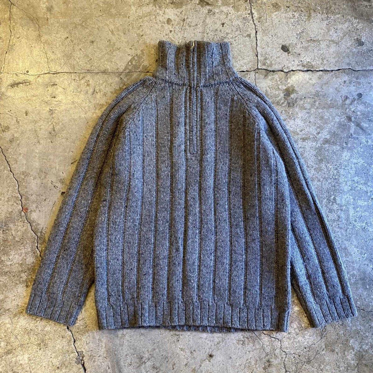 画像1: GRAY COLOR HALF ZIP DESIGN RIB DESIGN KNIT SWEATER / Ladies L (1)