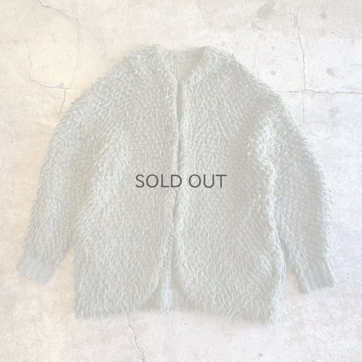 画像1: KHAKI COLOR LOOP DESIGN OVER KNIT CARDIGAN / Ladies L (1)