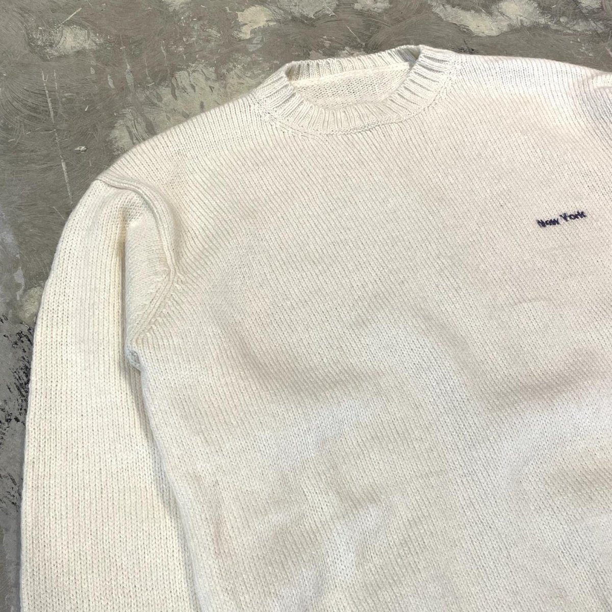 画像3: "NEW YORK" EMBROIDERY WHITE KNIT SWEATER / Mens L / MADE IN USA (3)