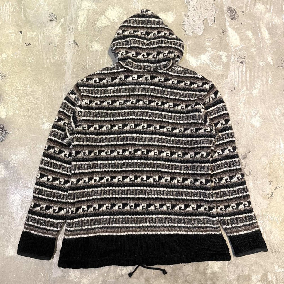 画像2: NATIVE PATTREN WOOL KNIT ZIP UP HOODIE JACKET / Mens L / MADE IN NEPAL (2)