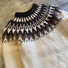 画像3: OLD DESIGN NORDIC PATTERN KNIT SWEATER / Ladies S(M) (3)