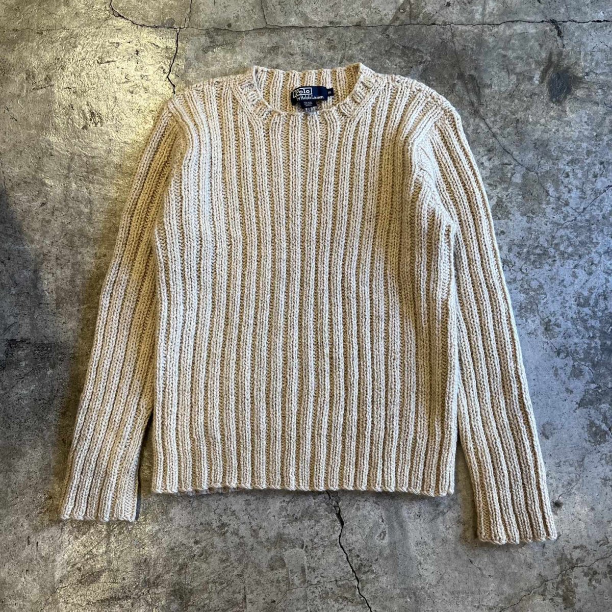 画像1: 【POLO RALPH LAUREN】BEIGE COLOR JERSEY DESIGN KNIT SWEATER / Ladies L(XL) (1)
