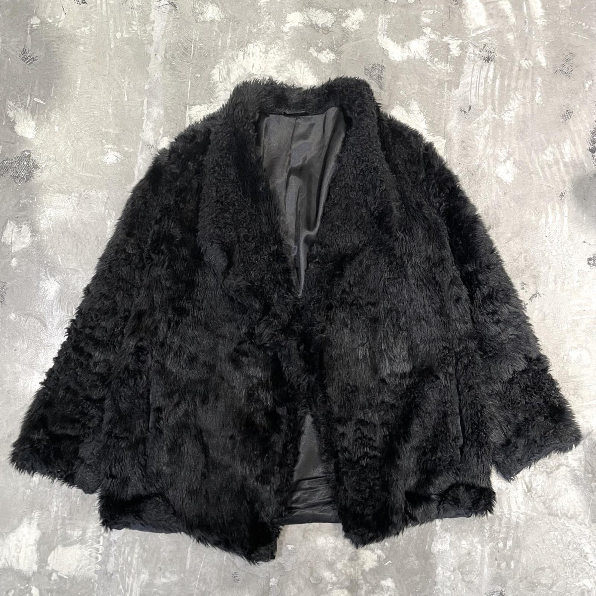 画像1: BLACK COLOR FAUX FUR DESIGN JACKET / Mens L  (1)