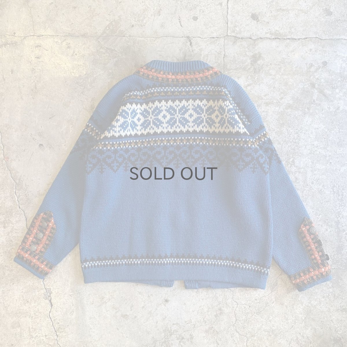 画像2: ALL OVER PATTERN SILVER HOOK UP DESIGN NORDIC KNIT CARDIGAN / Ladies L / MADE IN NOWAY  (2)