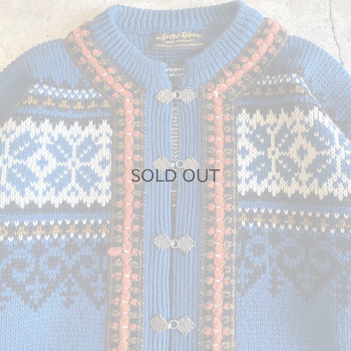 画像4: ALL OVER PATTERN SILVER HOOK UP DESIGN NORDIC KNIT CARDIGAN / Ladies L / MADE IN NOWAY  (4)