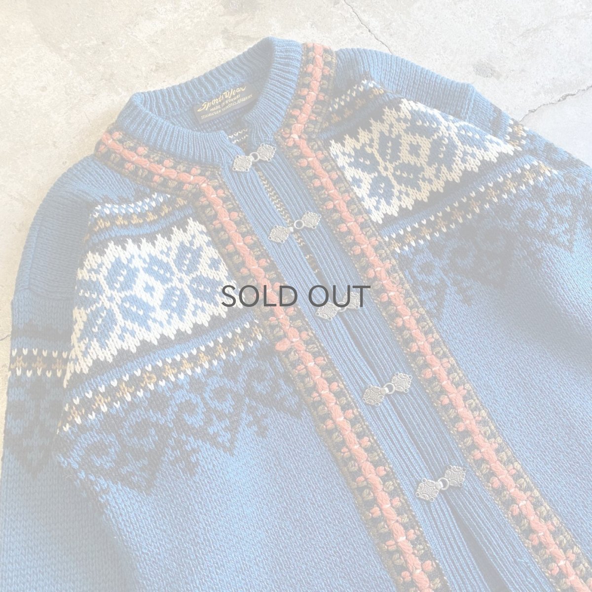 画像3: ALL OVER PATTERN SILVER HOOK UP DESIGN NORDIC KNIT CARDIGAN / Ladies L / MADE IN NOWAY  (3)