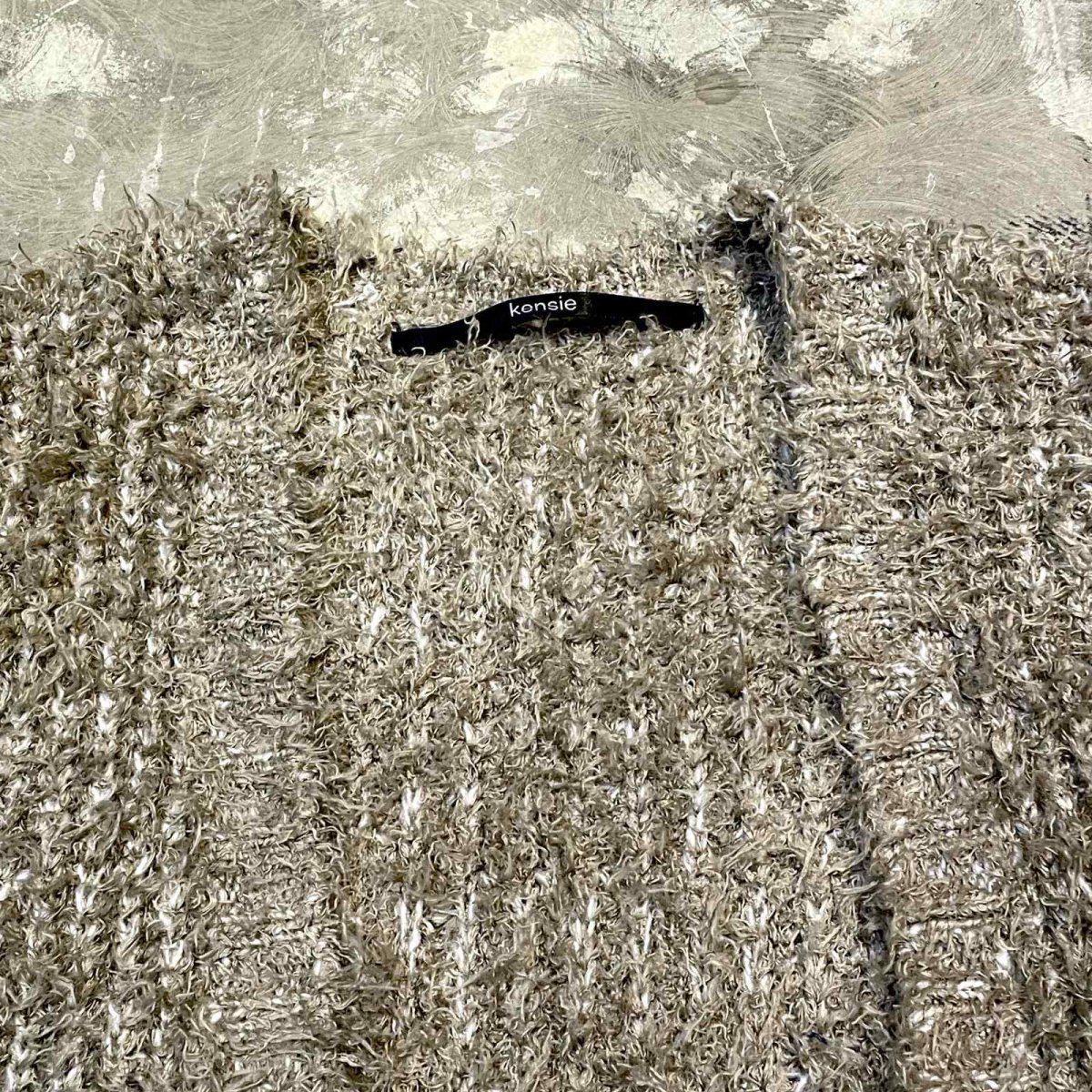 画像10: BEIGE SHAGGY NO COLLAR KNIT CARDIGAN / Mens L (10)