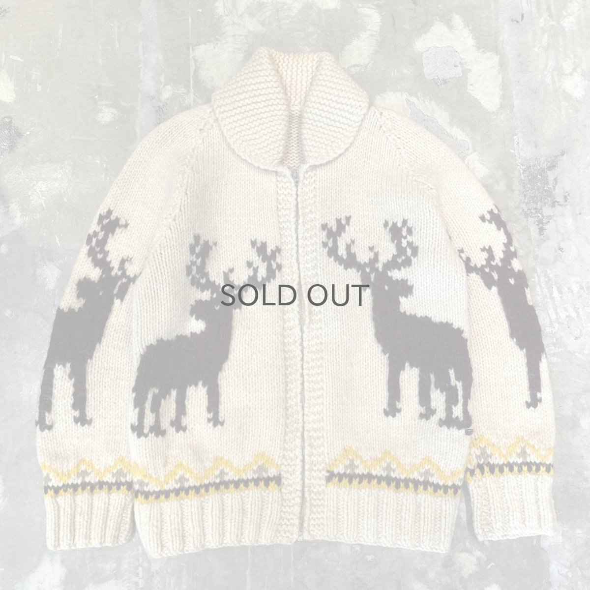 画像1: 60's~ ANIMAL GRAPHIC PATTERN ZIP UP WOOL KNIT JACKET / Mens L  (1)