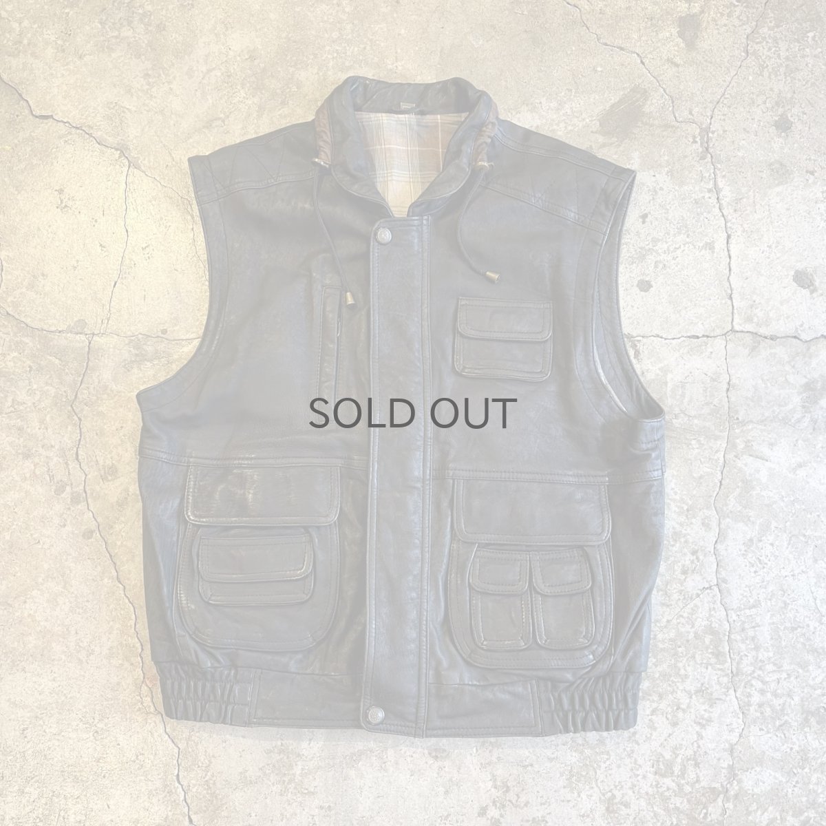 画像1: FRONT POCKET OVER DESIGN REAL LEATHER VEST / Ladies XL(52) (1)