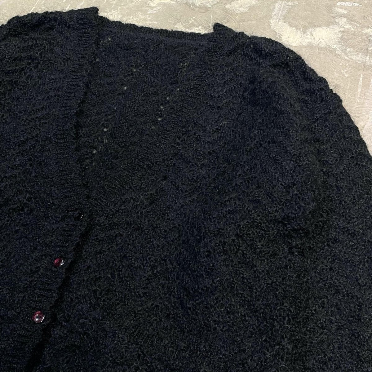 画像4: BLACK COLOR MOHAIR MIX KNIT CARDIGAN / Mens L (4)