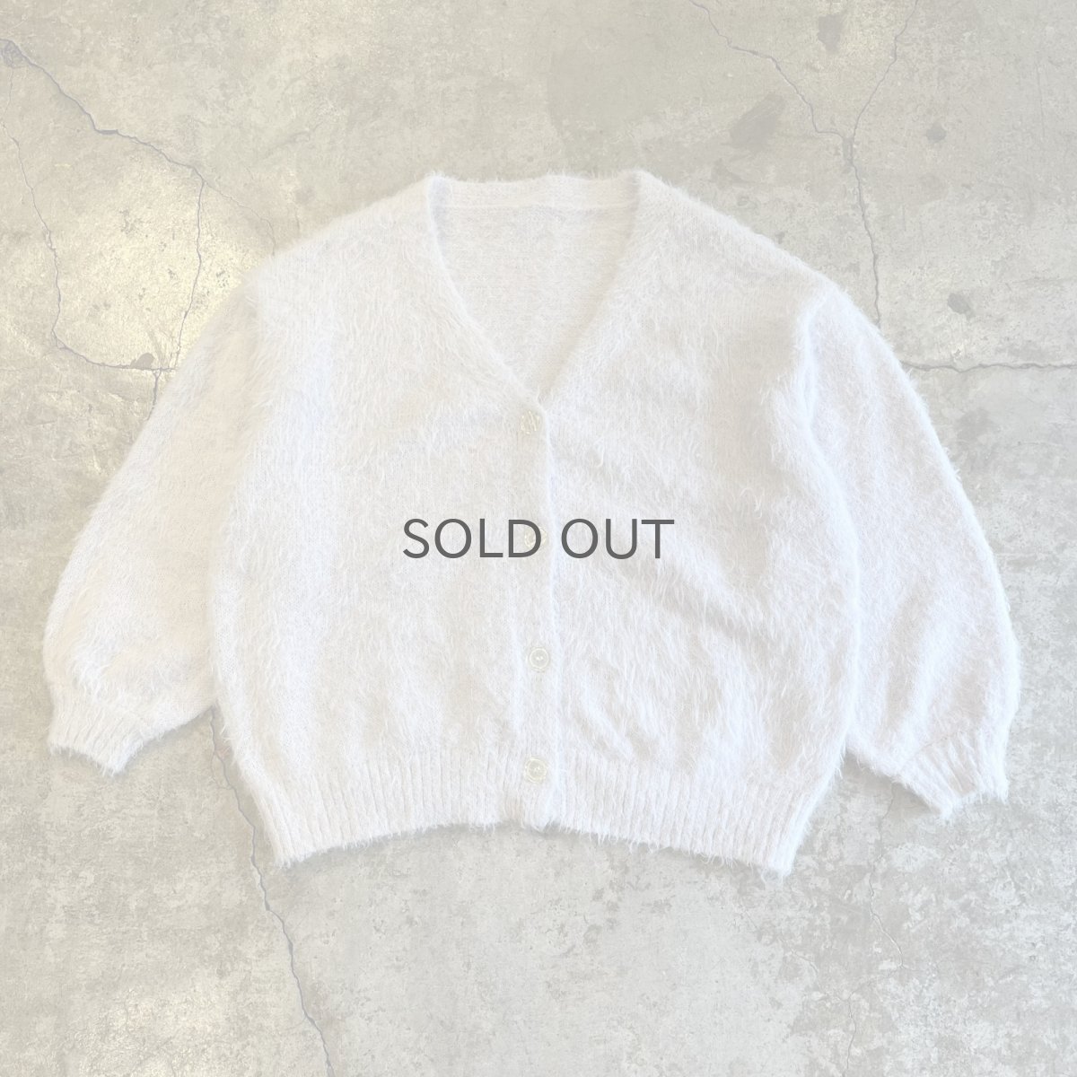 画像1: PALE TONE COLOR SHAGGY VOLUME SLEEVE DESIGN KNIT CARDIGAN / Ladies L (1)