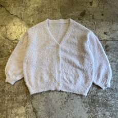 画像1: PALE TONE COLOR SHAGGY VOLUME SLEEVE DESIGN KNIT CARDIGAN / Ladies L (1)
