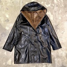 画像1: REAL LEATHER × LEOPARD REVERSIBLE HOODIE HALF COAT / Mens L (1)