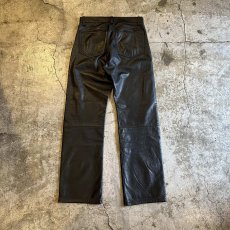 画像2: BLACK COLOR REAL STRAIGHT LEATHER PANTS / W28 (2)