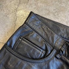 画像7: BLACK COLOR REAL STRAIGHT LEATHER PANTS / W28 (7)