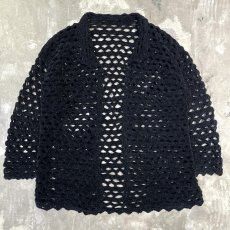 画像1: BLACK COLOR CHENILLE MESH KNIT CARDIGAN / Mens L (1)